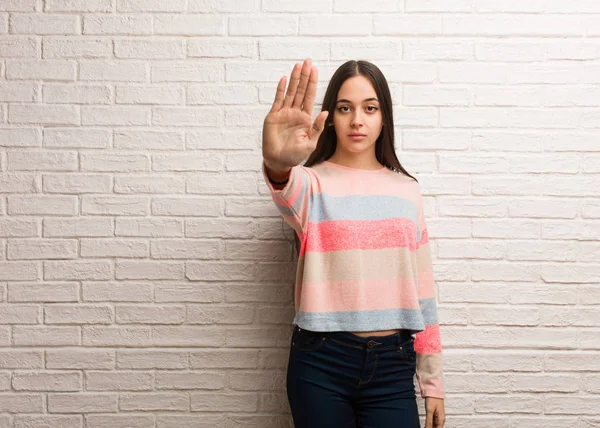 Young Modern Woman Putting Hand Front — Stock Photo, Image