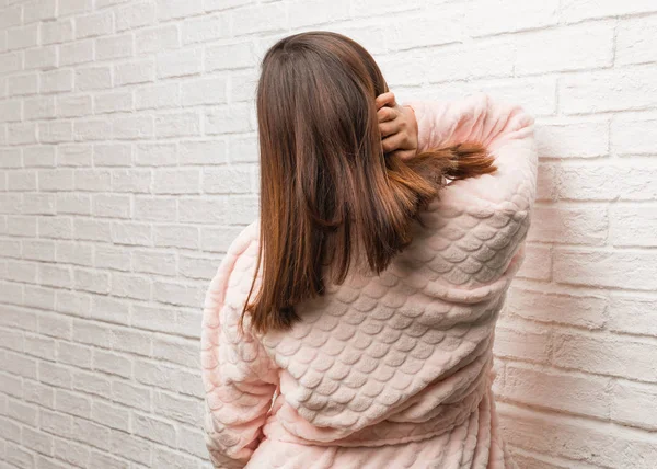 Young Woman Wearing Pajama Thinking Something — Stock Photo, Image
