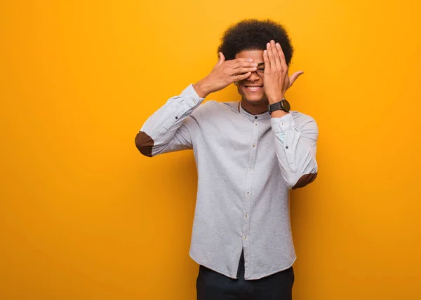 Young African American Man Orange Wall Feels Worried Scared — Stock Photo, Image