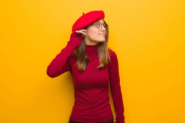 Young French Artist Woman Try Listening Gossip — Stock Photo, Image