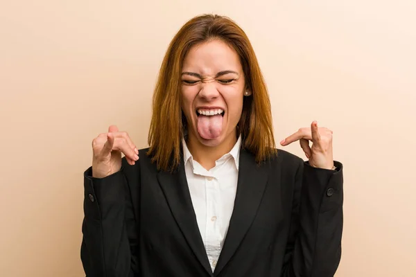 Young Caucasian Business Woman Showing Rock Gesture Fingers — Stock Photo, Image