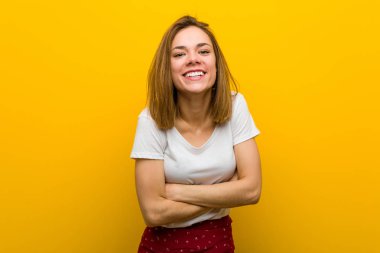 Young natural caucasian woman laughing and having fun.