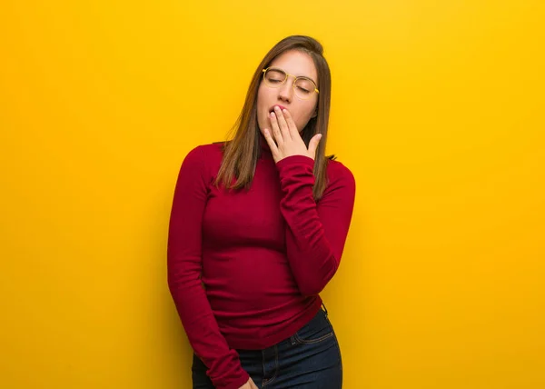 Young intellectual woman tired and very sleepy