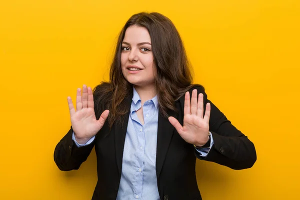 Young Size Caucasian Business Woman Rejecting Someone Showing Gesture Disgust — 스톡 사진