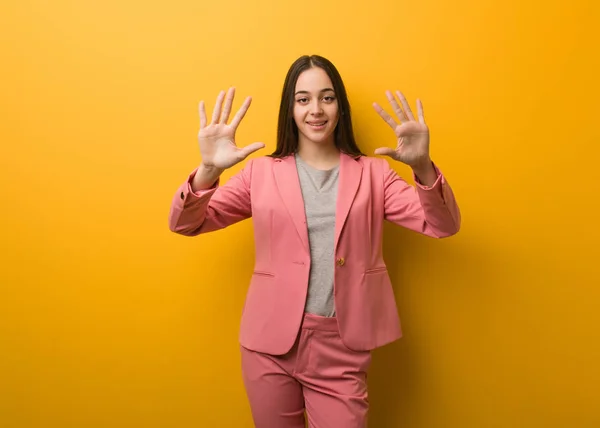 Young Modern Business Woman Showing Number Ten — 스톡 사진