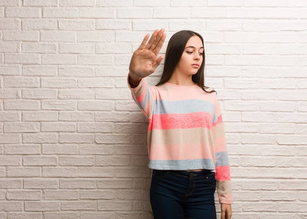 Young Modern Woman Putting Hand Front — Stock Photo, Image