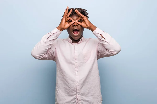 Young Business African Black Man Showing Okay Sign Eyes — 스톡 사진