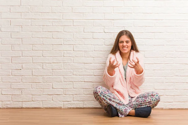 Young Woman Wearing Pajama Angry Upset — Stock Photo, Image