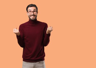 Genç doğal adam sürpriz ve şok