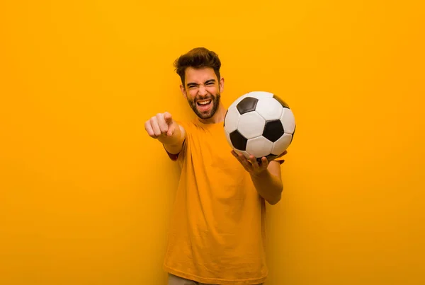 Jonge Voetballer Man Vrolijk Glimlachend — Stockfoto