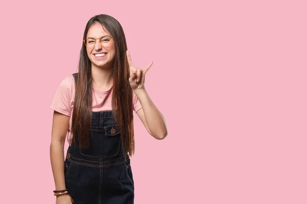 Junge Coole Frau Macht Eine Rock Geste — Stockfoto