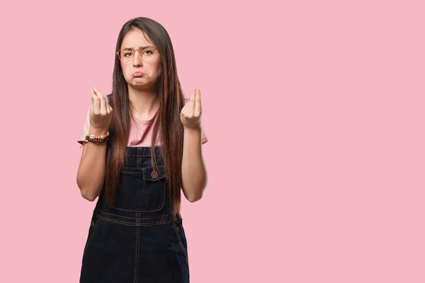 Junge Coole Frau Macht Eine Geste Der — Stockfoto