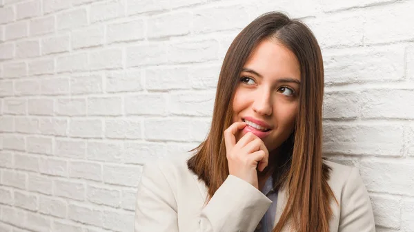 Young Business Woman Relaxed Thinking Something Looking Copy Space — Stock Photo, Image