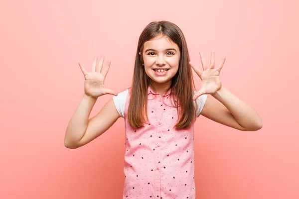 Cute Little Girl Showing Number Ten Hands — Stock Photo, Image