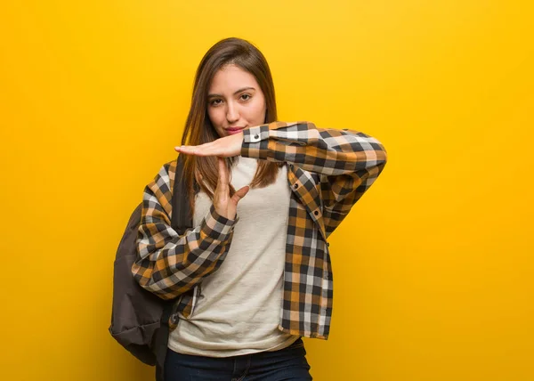 Young Student Woman Doing Timeout Gesture — 스톡 사진