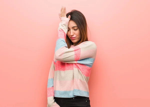 Young Cute Woman Forgetful Realize Something — Stock Photo, Image