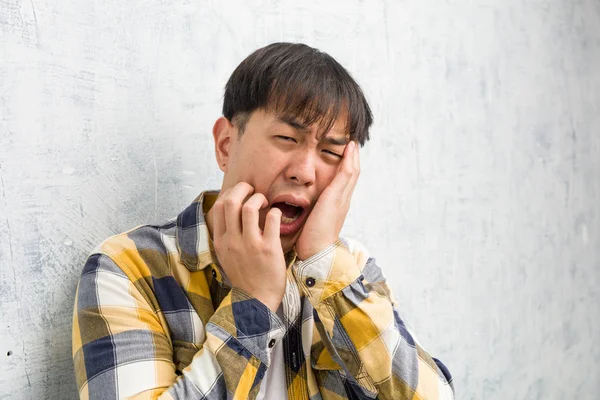 Young Chinese Man Face Closeup Desperate Sad — 스톡 사진