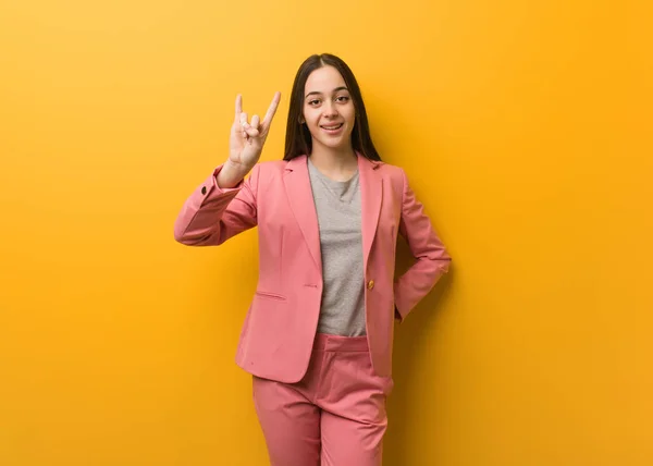 Young Modern Business Woman Doing Rock Gesture — 스톡 사진