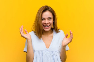 Young pretty young woman joyful laughing a lot. Happiness concept.