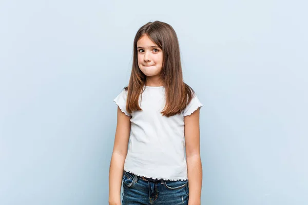 Schattig Meisje Verward Voelt Twijfelachtig Onzeker — Stockfoto