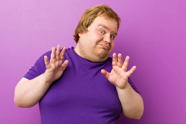 Young Authentic Redhead Fat Man Rejecting Someone Showing Gesture Disgust — Stock Photo, Image