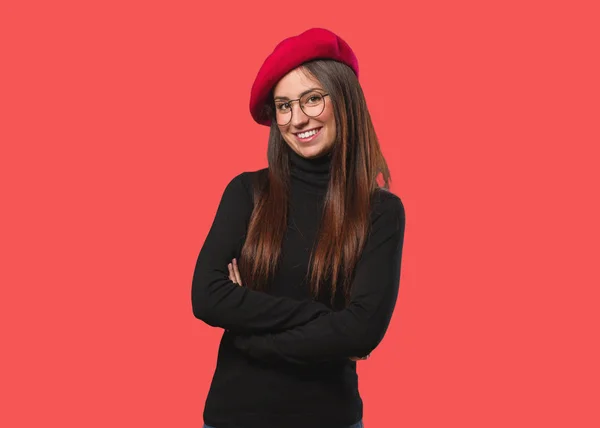 Young Artist Woman Crossing Arms Smiling Relaxed — Stock Photo, Image