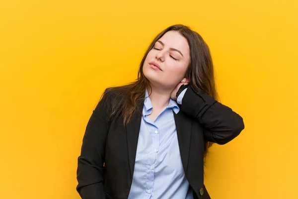 Young Size Caucasian Business Woman Suffering Neck Pain Due Sedentary — 스톡 사진
