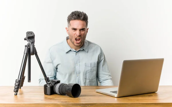 Young Handsome Photography Teacher Screaming Very Angry Aggressive — 스톡 사진