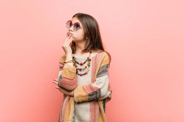 Little Hippie Girl Looking Sideways Doubtful Skeptical Expression — Stock Photo, Image