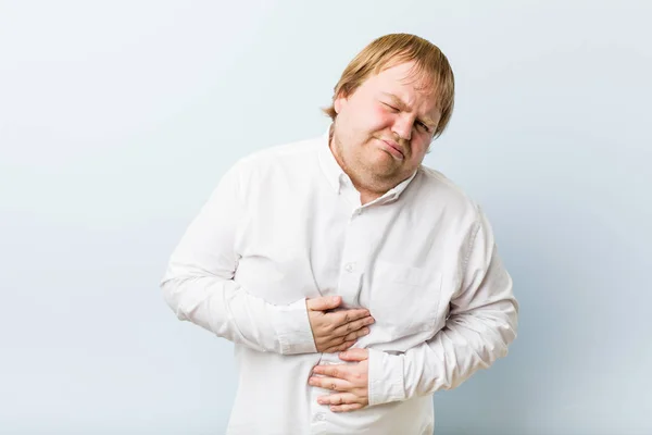 Young Authentic Redhead Fat Man Sick Suffering Stomachache Painful Disease — Stock Photo, Image