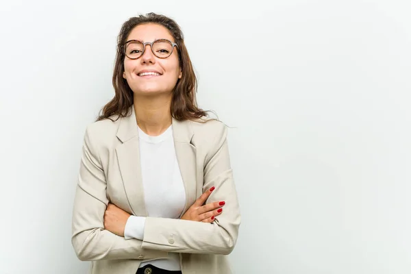 Young European Business Woman Laughing Having Fun — Stock Photo, Image