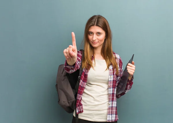 Young Student Russian Woman Showing Number One — Stock Photo, Image