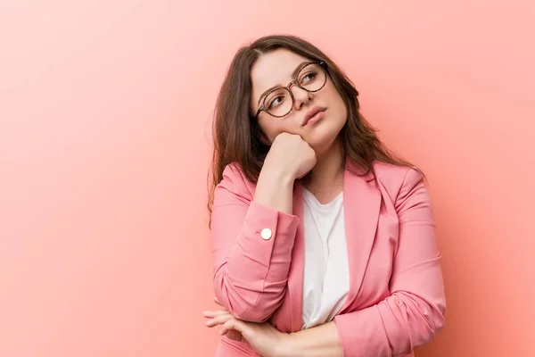 Young Size Business Caucasian Woman Who Feels Sad Pensive Looking — 스톡 사진