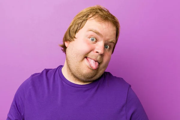 Young Authentic Redhead Fat Man Funny Friendly Sticking Out Tongue — Stock Photo, Image