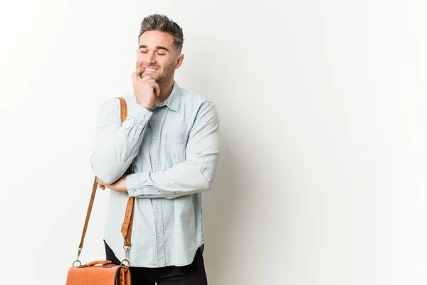 Young Handsome Business Man Relaxed Thinking Something Looking Copy Space — Stock Photo, Image