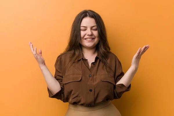 Young Curvy Russian Woman Joyful Laughing Lot Happiness Concept — 스톡 사진