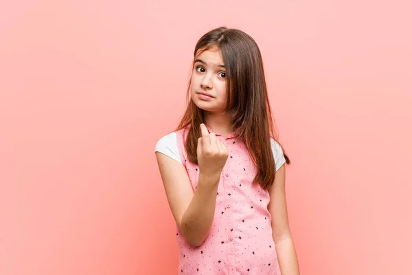 Cute Little Girl Pointing Finger You Inviting Come Closer — Stock Photo, Image