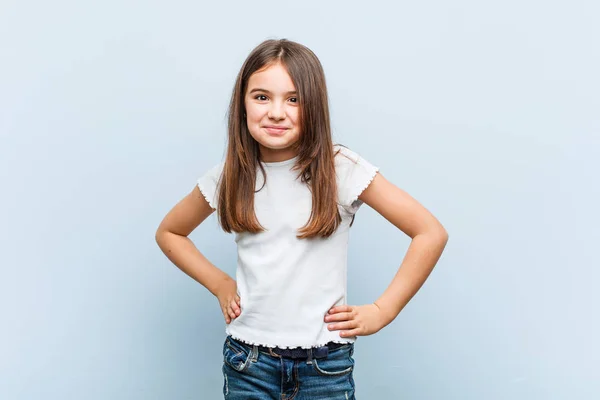 Cute Girl Confident Keeping Hands Him Hips — Stock Photo, Image