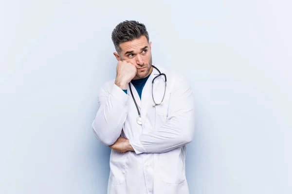 Young Handsome Doctor Man Who Feels Sad Pensive Looking Copy — Stock Photo, Image