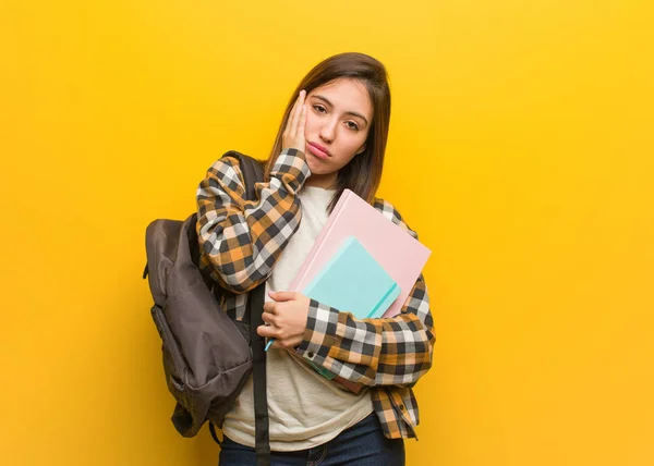 Young Student Woman Tired Very Sleepy — Stock Photo, Image