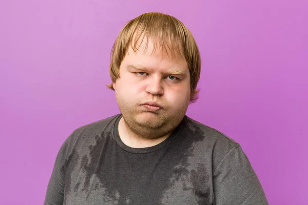 Caucasian Crazy Blond Fat Man Sweating — Stock Photo, Image