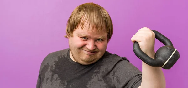 Caucasian Crazy Blond Fat Man Sweating — Stock Photo, Image