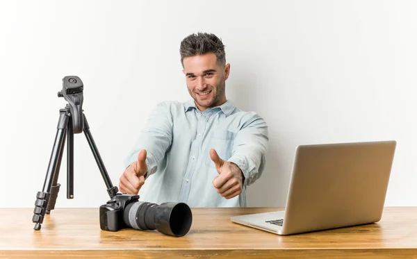 Young Handsome Photography Teacher Thumbs Ups Cheers Something Support Respect — Stock Photo, Image