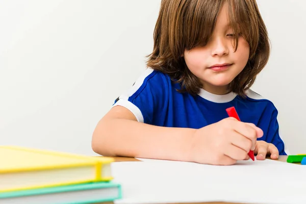 Little Caucasian Boy Drawing — Stock Photo, Image