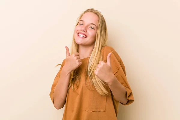 Cute Natural Teenager Woman Raising Both Thumbs Smiling Confident — Stock Photo, Image