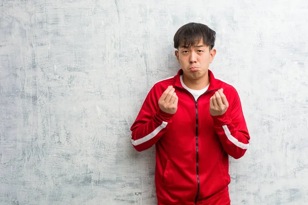 Young Sport Fitness Chinese Doing Gesture Need — Stock Photo, Image