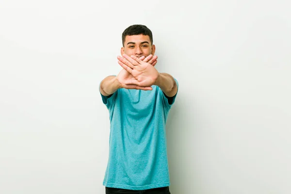 Young Hispanic Man Doing Denial Gesture — Stock Photo, Image