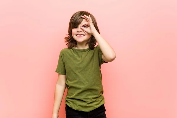 Little Boy Excited Keeping Gesture Eye — Stock Photo, Image