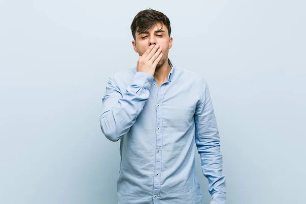 Young Hispanic Business Man Yawning Showing Tired Gesture Covering Mouth — Stock Photo, Image