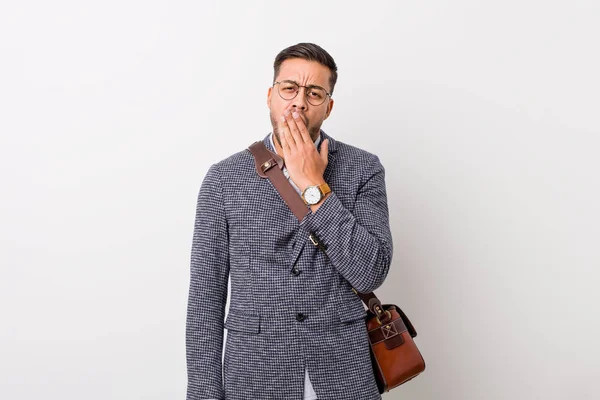 Young Business Filipino Man White Wall Yawning Showing Tired Gesture — Stock Photo, Image